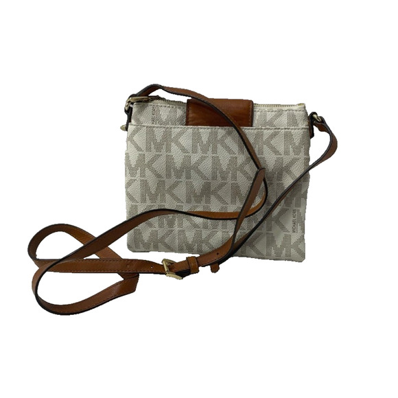 Michael Kors Shoulder Bag S70 Beige Signature Mk Pattern Logo - Picture 1 of 7